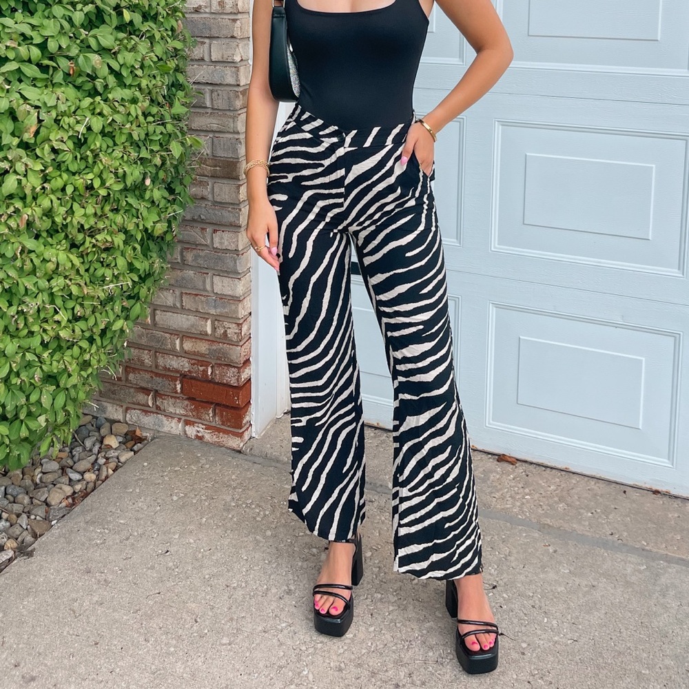Sincerely Jules Black and White Zebra Print Wide Leg Pants